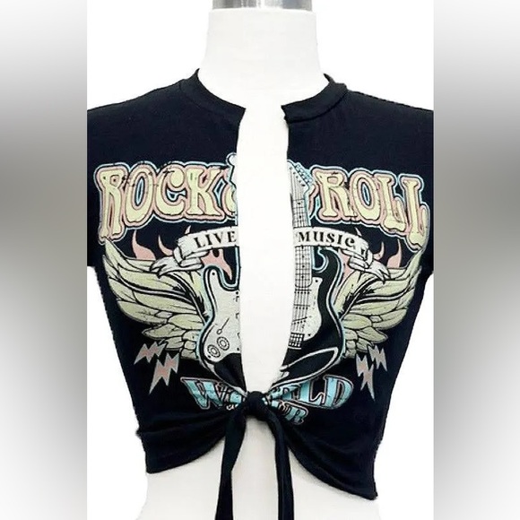 ROCK N' ROLL GRAPHIC FRONT KNOT COTTON TOP TEE SMALL NWOT - Picture 2 of 2